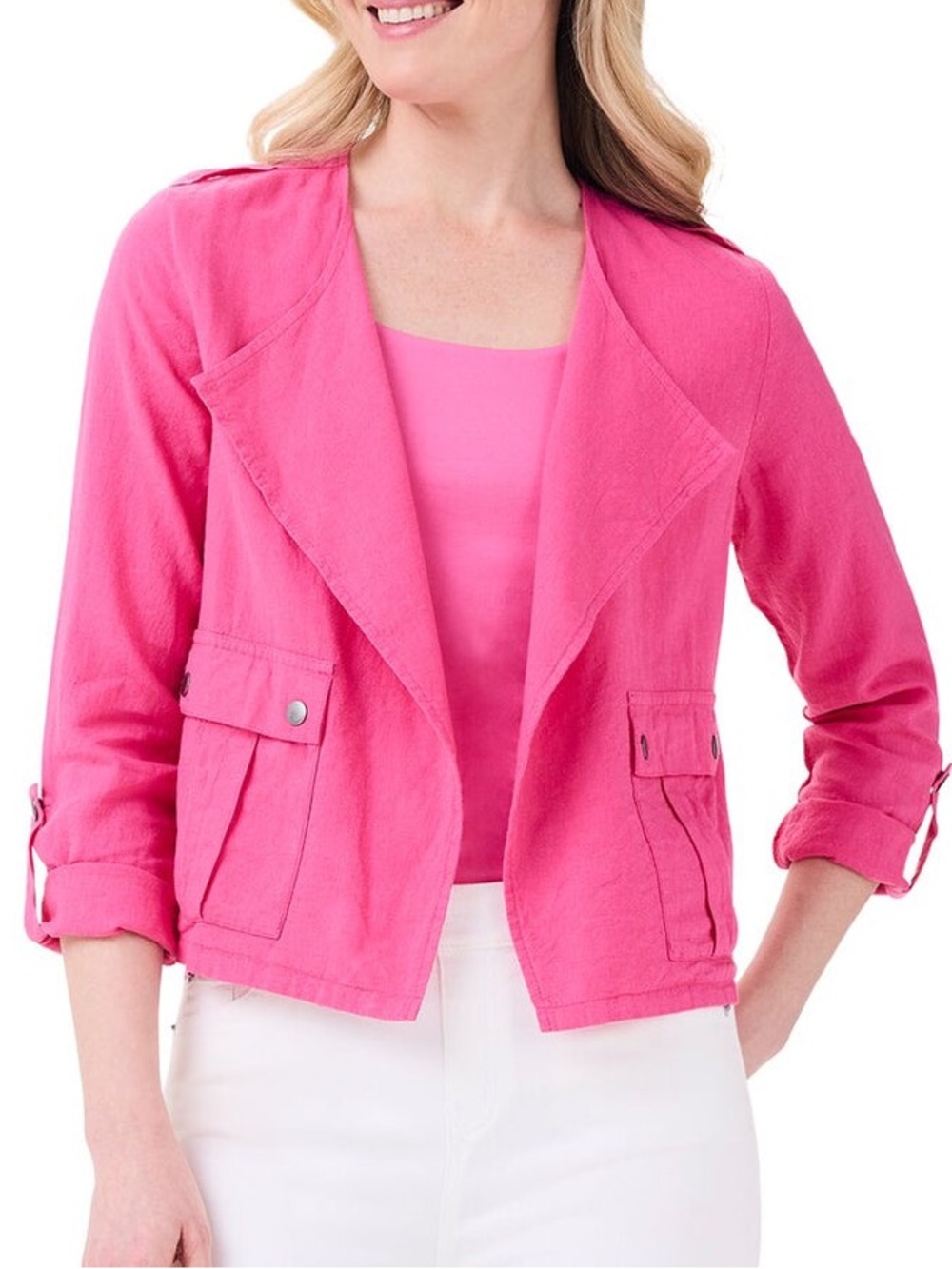 NWT Nic+Zoe Rumba Linen Moto Jacket, Wild Pink